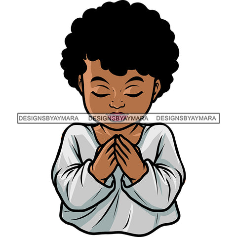 Baby Boy Praying Hand Afro Boy Curly Hairstyle Close Eyes Color Design Element Happy Face White Background SVG JPG PNG Vector Clipart Cricut Silhouette Cut Cutting