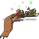 Female Hand Holding Weed Paper Marijuana Long Nail African American Woman Hand Color Stars Weed Leaf White Background Design Element SVG JPG PNG Vector Clipart Cricut Silhouette Cut Cutting