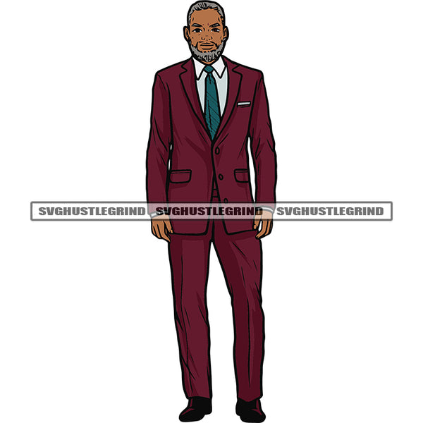 African American Old Man Wearing Business Suit Male Character Standing Clothing Jacket Color Design Element White Background SVG JPG PNG Vector Clipart Cricut Silhouette Cut Cutting