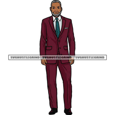 African American Old Man Wearing Business Suit Male Character Standing Clothing Jacket Color Design Element White Background SVG JPG PNG Vector Clipart Cricut Silhouette Cut Cutting