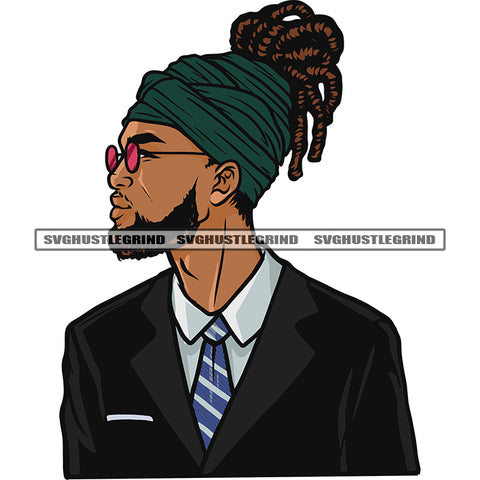African American Man Wearing Business Suit Male Character Wearing Sunglasses Locus Hairstyle Clothing Jacket Color Design Element White Background SVG JPG PNG Vector Clipart Cricut Silhouette Cut Cutting