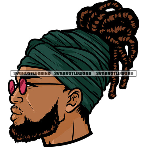 African American Man Side Face Wearing Hair Band Male Character Face And Head Artwork Wearing Sunglasses Locus Hairstyle Clothing Jacket Color Design Element SVG JPG PNG Vector Clipart Cricut Silhouette Cut Cutting