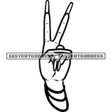 Peach Hand Sign Woman Hand Long Nail Black And White Artwork Design Element BW SVG JPG PNG Vector Clipart Cricut Silhouette Cut Cutting