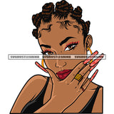 Afro Woman Cute Face Long Girls Nail Curly Hairstyle Wearing Hoop Earing Vector Design Element White Background SVG JPG PNG Vector Clipart Cricut Silhouette Cut Cutting