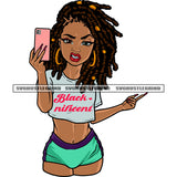 Afro Girl Holding Phone African American Girl Angry Face Long Nail Wearing Hoop Earing Locus Hairstyle Vector SVG JPG PNG Vector Clipart Cricut Silhouette Cut Cutting