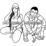 Afro Man Woman Sitting Pose Black And White Artwork African American Couple Wearing Sunglasses Design Element Afro Gangster BW Locus Hairstyle Vector SVG JPG PNG Vector Clipart Cricut Silhouette Cut Cutting