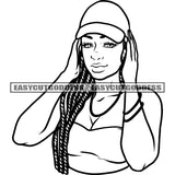 Afro Woman Wearing Cap African American Girls Locus Hairstyle Black And White Artwork Face Design Element BW SVG JPG PNG Vector Clipart Cricut Silhouette Cut Cutting