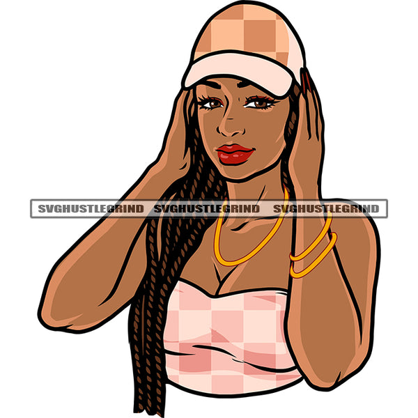 Afro Woman Wearing Cap African American Girls Locus Hairstyle Color Artwork Face Design Element SVG JPG PNG Vector Clipart Cricut Silhouette Cut Cutting