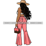 Afro Woman Standing By Holding Bag Curly Hairstyle Sexy Pose African American Model Girls Color Design Element SVG JPG PNG Vector Clipart Cricut Silhouette Cut Cutting