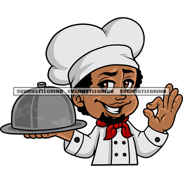 Chef Smile Face Ok Hand Sign Design Element Cooking Kitchen Master Chef Happy Face White Background SVG JPG PNG Vector Clipart Cricut Silhouette Cut Cutting