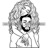 Black And White Afro Sexy Couple Romantic Pose Curly Hairstyle Wearing Hoop Earing Long Nail Design Element Body Builder Couple Love BW SVG JPG PNG Vector Clipart Cricut Silhouette Cut Cutting