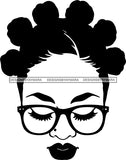 Afro Woman Messy Hair Bun Afro Puff Black Girl Magic Melanin Popping Hipster Girls SVG JPG PNG Layered Cutting Files For Silhouette Cricut and More