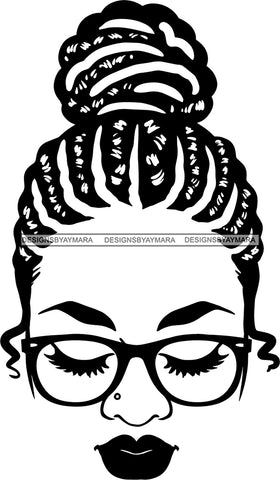 Afro Woman Messy Hair Bun Afro Puff Wearing Glasses Black Girl Magic Melanin Popping Hipster Girls SVG JPG PNG Layered Cutting Files For Silhouette Cricut and More