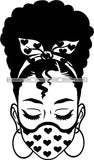 Afro Woman Messy Hair Bun Afro Puff Wearing Face Mask Headband Black Girl Magic Melanin Popping Hipster Girls SVG JPG PNG Layered Cutting Files For Silhouette Cricut and More