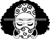 Afro Woman Messy Hair Wearing Face Mask Headband  Black Girl Magic Melanin Popping Hipster Girls SVG JPG PNG Layered Cutting Files For Silhouette Cricut and More
