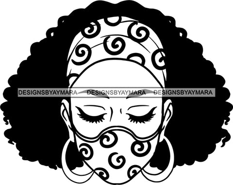 Afro Woman Messy Hair Wearing Face Mask Headband  Black Girl Magic Melanin Popping Hipster Girls SVG JPG PNG Layered Cutting Files For Silhouette Cricut and More