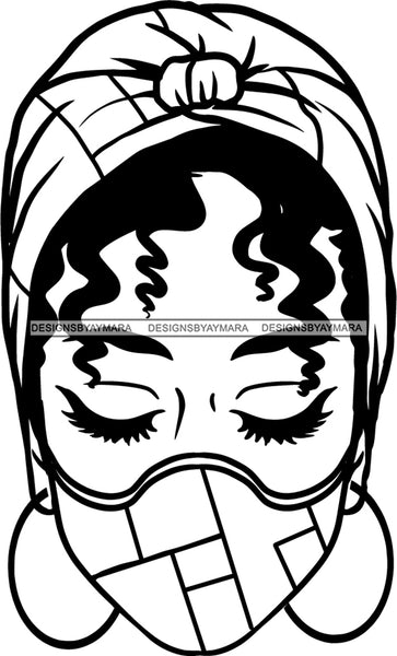 Afro Woman Messy Hair Wearing Face Mask Headband Black Girl Magic Melanin Popping Hipster Girls SVG JPG PNG Layered Cutting Files For Silhouette Cricut and More