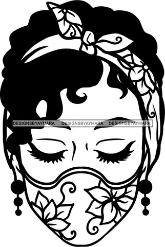 Afro Woman Messy Hair Wearing Face Mask Headband Black Girl Magic Melanin Popping Hipster Girls SVG JPG PNG Layered Cutting Files For Silhouette Cricut and More