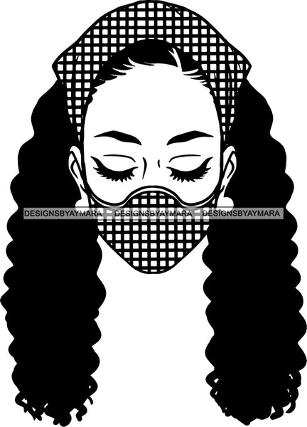 Afro Woman Messy Hair Wearing Face Mask Headband Black Girl Magic Melanin Popping Hipster Girls SVG JPG PNG Layered Cutting Files For Silhouette Cricut and More