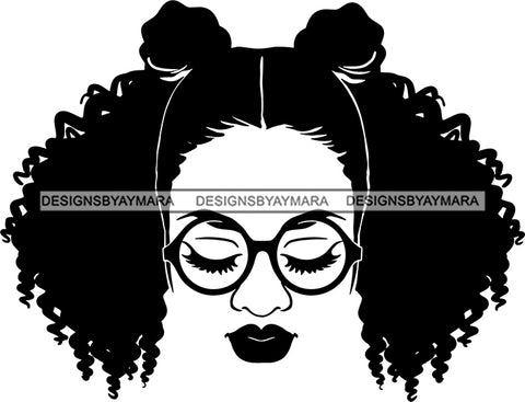 Afro Woman Messy Hair Bun Afro Puff Wearing Glasses Black Girl Magic Melanin Popping Hipster Girls SVG JPG PNG Layered Cutting Files For Silhouette Cricut and More