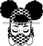 Afro Woman Messy Hair Bun Afro Puff Wearing Face Mask Headband Black Girl Magic Melanin Popping Hipster Girls SVG JPG PNG Layered Cutting Files For Silhouette Cricut and More