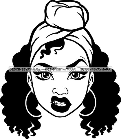 Afro Woman Messy Hair Wearing Headband Mean Face Black Girl Magic Melanin Popping Hipster Girls SVG JPG PNG Layered Cutting Files For Silhouette Cricut and More