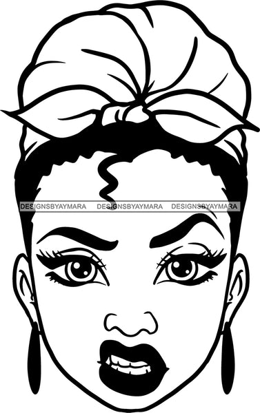 Afro Woman Messy Hair Wearing Headband Mean Face Black Girl Magic Melanin Popping Hipster Girls SVG JPG PNG Layered Cutting Files For Silhouette Cricut and More