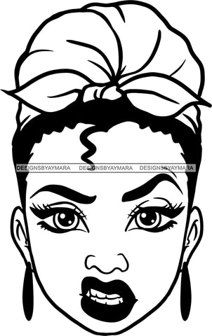 Afro Woman Messy Hair Wearing Headband Mean Face Black Girl Magic Melanin Popping Hipster Girls SVG JPG PNG Layered Cutting Files For Silhouette Cricut and More