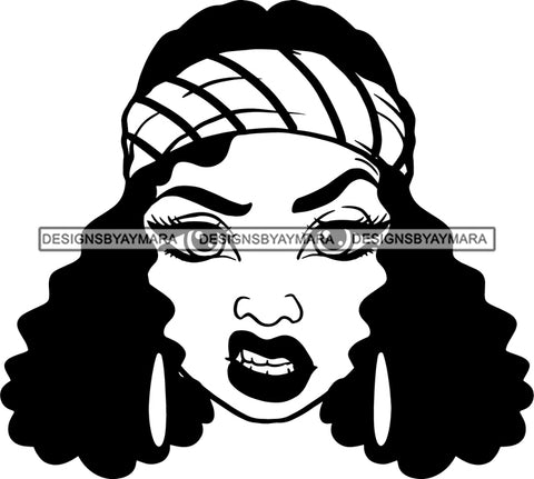 Afro Woman Messy Hair Wearing Headband Mean Face Black Girl Magic Melanin Popping Hipster Girls SVG JPG PNG Layered Cutting Files For Silhouette Cricut and More