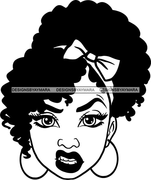 Afro Woman Messy Hair Wearing Headband Bow Mean Face Black Girl Magic Melanin Popping Hipster Girls SVG JPG PNG Layered Cutting Files For Silhouette Cricut and More