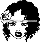 Afro Woman Messy Hair Wearing Flower Hair Rose Mean Face Black Girl Magic Melanin Popping Hipster Girls SVG JPG PNG Layered Cutting Files For Silhouette Cricut and More