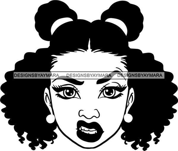 Afro Woman Messy Hair Afro Puff Bun Ponytail Mean Face Black Girl Magic Melanin Popping Hipster Girls SVG JPG PNG Layered Cutting Files For Silhouette Cricut and More