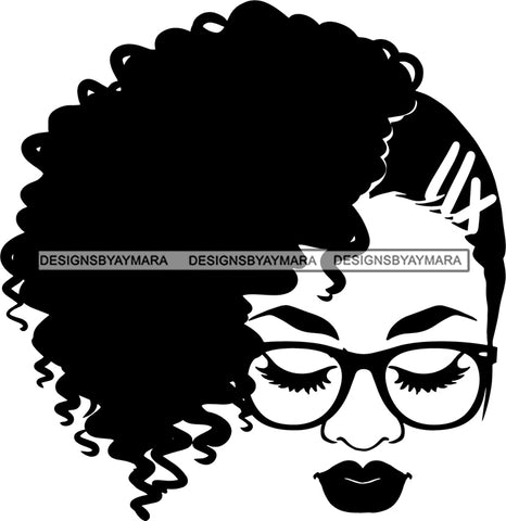 Afro Woman Messy Hair Bun Afro Puff Wearing Glasses Black Girl Magic Melanin Popping Hipster Girls SVG JPG PNG Layered Cutting Files For Silhouette Cricut and More