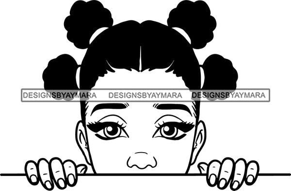 Afro Peeking Girl Messy Hair Afro Puff Bun Black Girl Magic Melanin Popping Hipster Girls SVG JPG PNG Layered Cutting Files For Silhouette Cricut and More