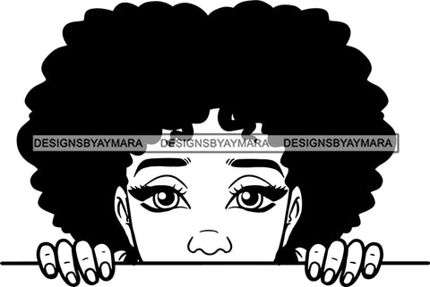 Afro Peeking Girl Messy Hair Afro Puff Bun Black Girl Magic Melanin Popping Hipster Girls SVG JPG PNG Layered Cutting Files For Silhouette Cricut and More