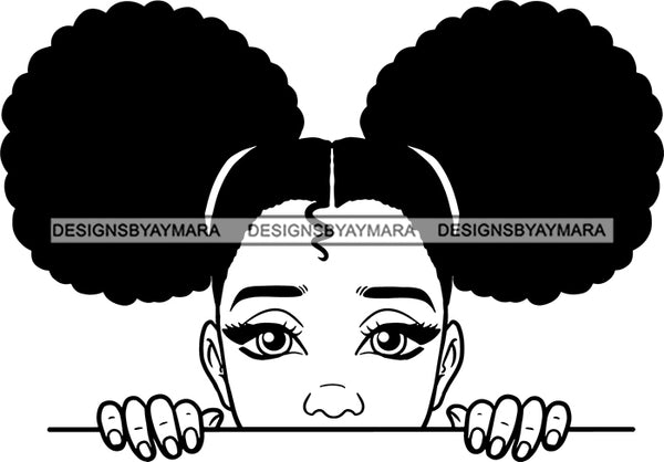 Afro Peeking Girl Messy Hair Afro Puff Bun Black Girl Magic Melanin Popping Hipster Girls SVG JPG PNG Layered Cutting Files For Silhouette Cricut and More