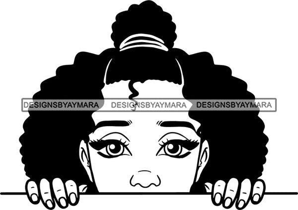 Afro Peeking Girl Messy Hair Afro Puff Bun Black Girl Magic Melanin Popping Hipster Girls SVG JPG PNG Layered Cutting Files For Silhouette Cricut and More