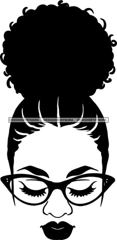 Afro Woman Messy Hair Bun Afro Puff Wearing Glasses Black Girl Magic Melanin Popping Hipster Girls SVG JPG PNG Layered Cutting Files For Silhouette Cricut and More