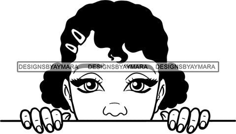 Afro Peeking Girl Messy Hair Afro Puff Bun Black Girl Magic Melanin Popping Hipster Girls SVG JPG PNG Layered Cutting Files For Silhouette Cricut and More