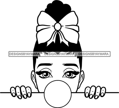 Afro Peeking Girl Messy Hair Afro Puff Bun Bubble Gum Black Girl Magic Melanin Popping Hipster Girls SVG JPG PNG Layered Cutting Files For Silhouette Cricut and More