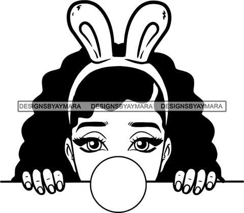 Afro Peeking Girl Messy Hair Afro Puff Bun Bubble Gum Bunny Ears Black Girl Magic Melanin Popping Hipster Girls SVG JPG PNG Layered Cutting Files For Silhouette Cricut and More