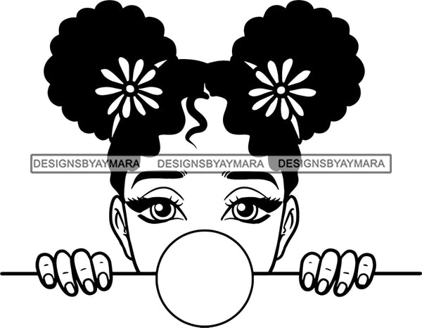 Afro Peeking Girl Messy Hair Afro Puff Bun Bubble Gum Black Girl Magic Melanin Popping Hipster Girls SVG JPG PNG Layered Cutting Files For Silhouette Cricut and More