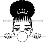 Afro Peeking Girl Messy Hair Afro Puff Bun Bubble Gum Black Girl Magic Melanin Popping Hipster Girls SVG JPG PNG Layered Cutting Files For Silhouette Cricut and More