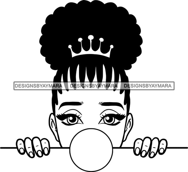 Afro Peeking Girl Messy Hair Afro Puff Bun Bubble Gum Black Girl Magic Melanin Popping Hipster Girls SVG JPG PNG Layered Cutting Files For Silhouette Cricut and More