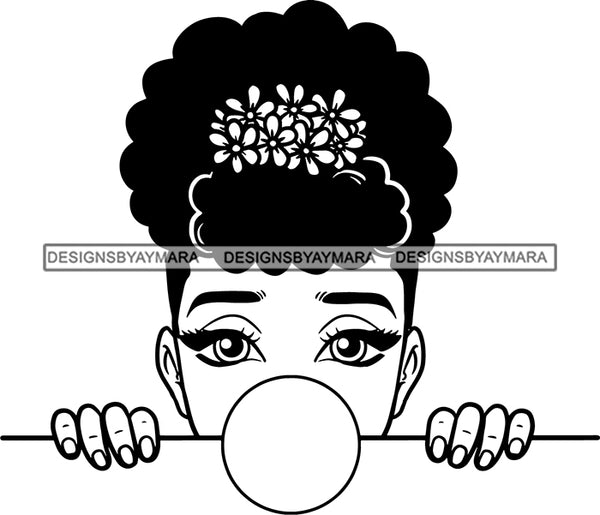 Afro Peeking Girl Messy Hair Afro Puff Bun Bubble Gum Black Girl Magic Melanin Popping Hipster Girls SVG JPG PNG Layered Cutting Files For Silhouette Cricut and More