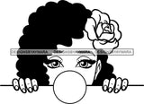 Afro Peeking Girl Messy Hair Afro Puff Bun Bubble Gum Black Girl Magic Melanin Popping Hipster Girls SVG JPG PNG Layered Cutting Files For Silhouette Cricut and More