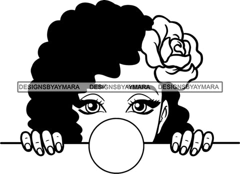 Afro Peeking Girl Messy Hair Afro Puff Bun Bubble Gum Black Girl Magic Melanin Popping Hipster Girls SVG JPG PNG Layered Cutting Files For Silhouette Cricut and More