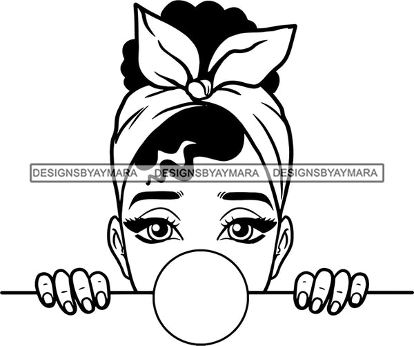 Afro Peeking Girl Messy Hair Afro Puff Bun Bubble Gum Black Girl Magic Melanin Popping Hipster Girls SVG JPG PNG Layered Cutting Files For Silhouette Cricut and More