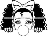 Afro Peeking Girl Messy Hair Bunny Ears Black Girl Magic Melanin Popping Hipster Girls SVG JPG PNG Layered Cutting Files For Silhouette Cricut and More