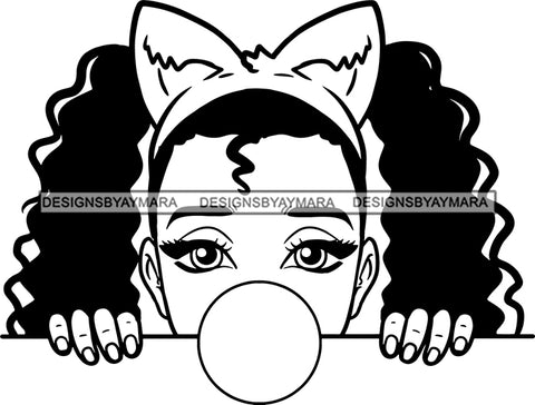 Afro Peeking Girl Messy Hair Bunny Ears Black Girl Magic Melanin Popping Hipster Girls SVG JPG PNG Layered Cutting Files For Silhouette Cricut and More